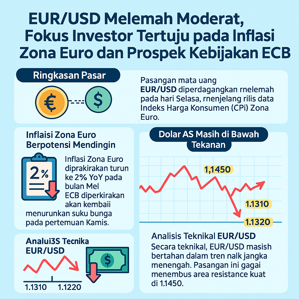 EUR/USD Melemah Moderat, Fokus Investor Tertuju pada Inflasi Zona Euro dan Prospek Kebijakan ECB