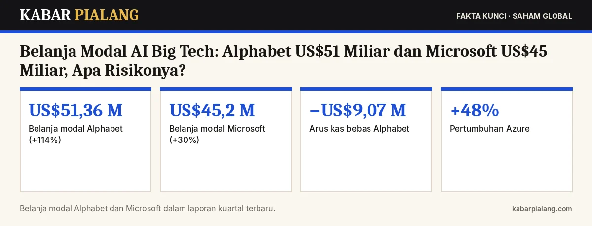 Fakta kunci: Belanja Modal AI Big Tech: Alphabet US$51 Miliar dan Microsoft US$45 Miliar, Apa Risikonya?