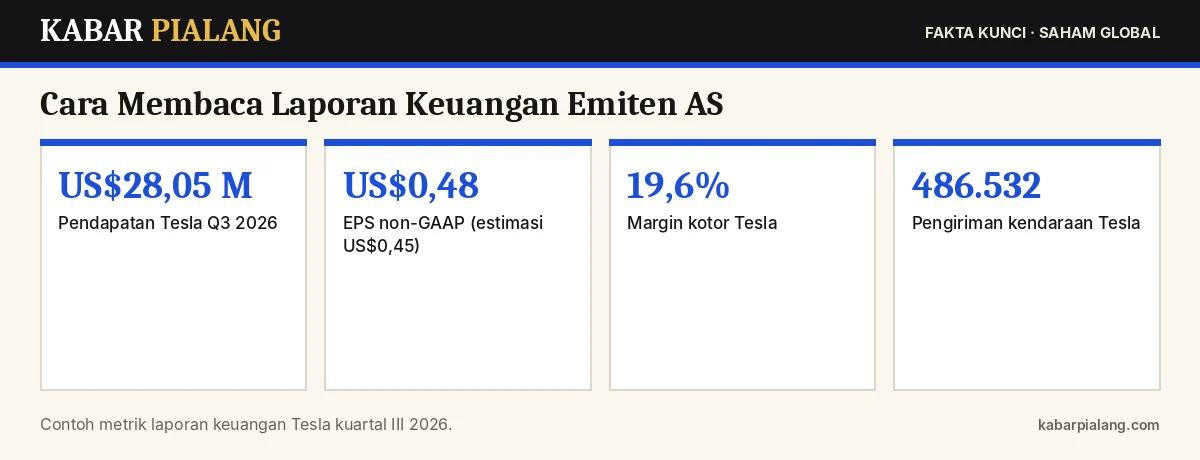 Fakta kunci: Cara Membaca Laporan Keuangan Emiten AS: Revenue, EPS, Margin, dan Guidance dengan Contoh Tesla