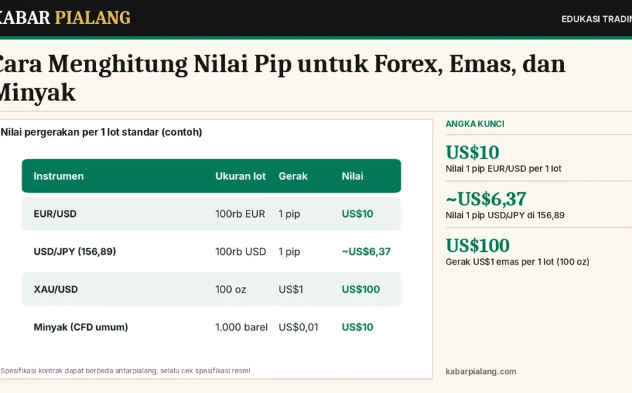 Cara Menghitung Nilai Pip untuk Forex, Emas, dan Minyak: Contoh EUR/USD, USD/JPY, XAU/USD, dan Konversi ke Rupiah