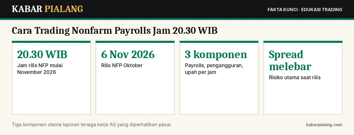 Fakta kunci: Cara Trading Nonfarm Payrolls Jam 20.30 WIB: Persiapan, Skenario, dan Risiko Slippage