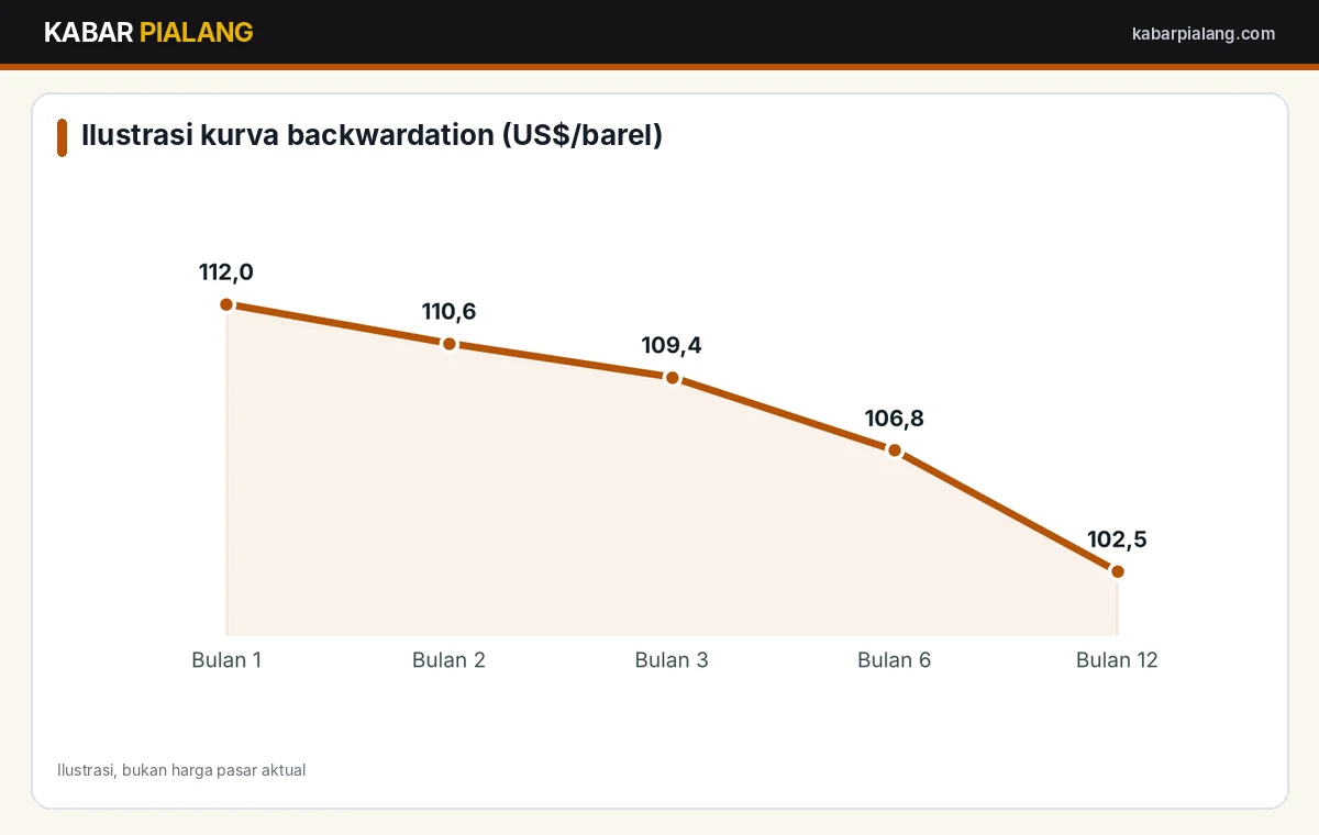 Ilustrasi kurva harga berjangka minyak dalam kondisi backwardation