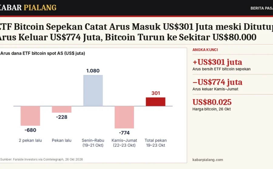 ETF Bitcoin Sepekan Catat Arus Masuk US$301 Juta meski Ditutup Arus Keluar US$774 Juta, Bitcoin Turun ke Sekitar US$80.000
