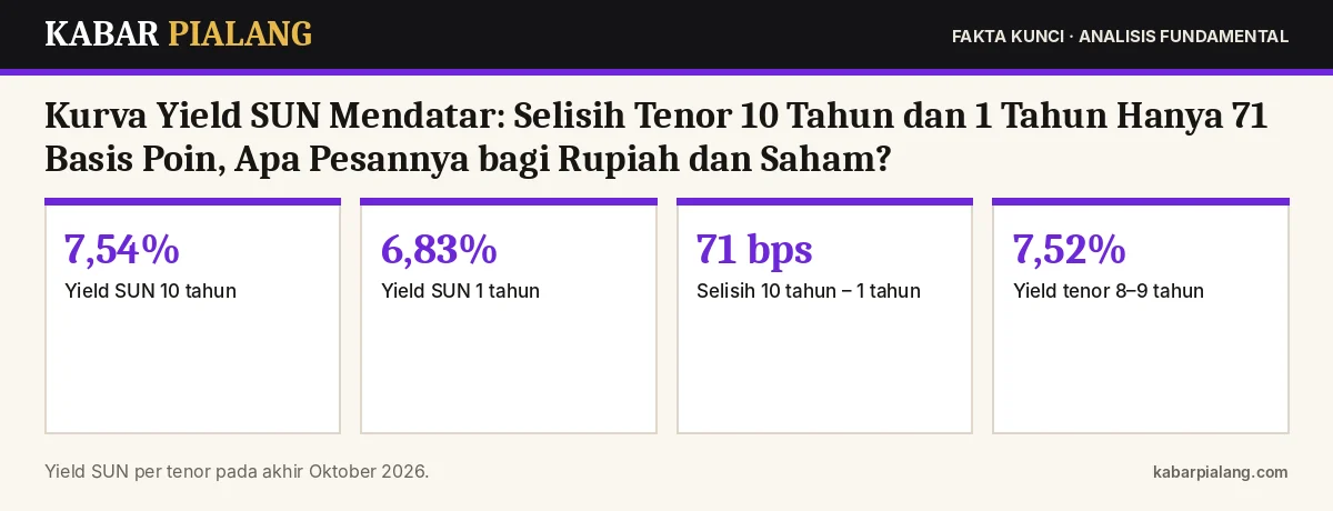 Fakta kunci: Kurva Yield SUN Mendatar: Selisih Tenor 10 Tahun dan 1 Tahun Hanya 71 Basis Poin, Apa Pesannya bagi Rupiah dan Saham?