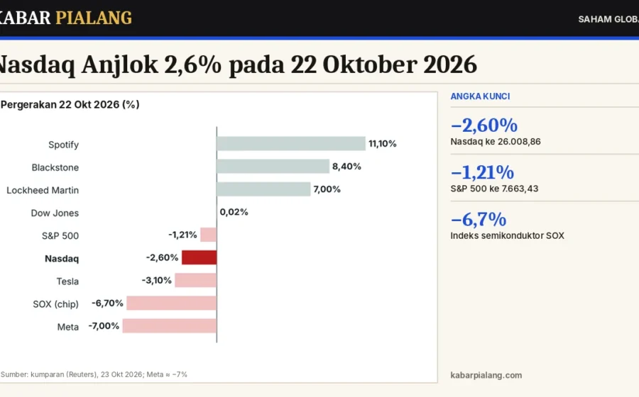 Nasdaq Anjlok 2,6% pada 22 Oktober 2026: Keraguan Belanja AI, Saham Chip Rontok, Minyak Membebani