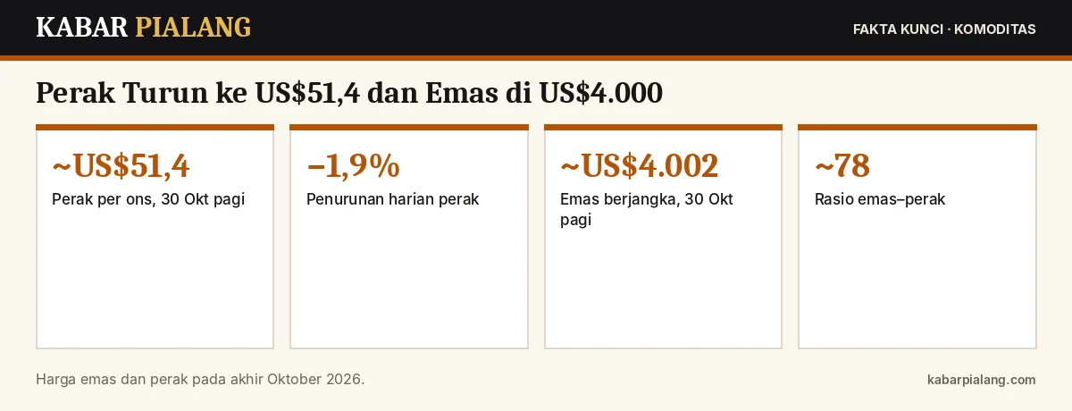 Fakta kunci: Perak Turun ke US$51,4 dan Emas di US$4.000: Tekanan Logam Mulia Akhir Oktober 2026