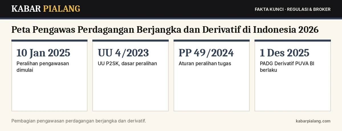 Fakta kunci: Peta Pengawas Perdagangan Berjangka dan Derivatif di Indonesia 2026: Peran Bappebti, OJK, dan Bank Indonesia