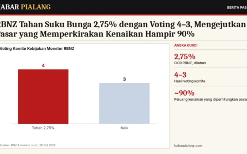 RBNZ Tahan Suku Bunga 2,75% dengan Voting 4–3, Mengejutkan Pasar yang Memperkirakan Kenaikan Hampir 90%