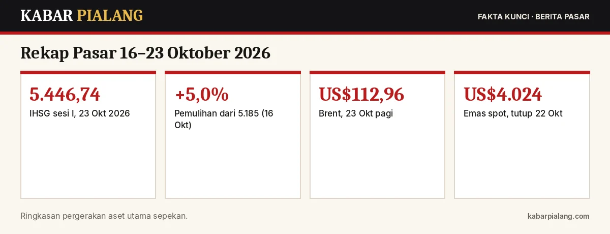 Fakta kunci: Rekap Pasar 16–23 Oktober 2026: IHSG Pulih 5% dari Titik Terendah, Minyak Naik, Emas Terendah sejak Agustus