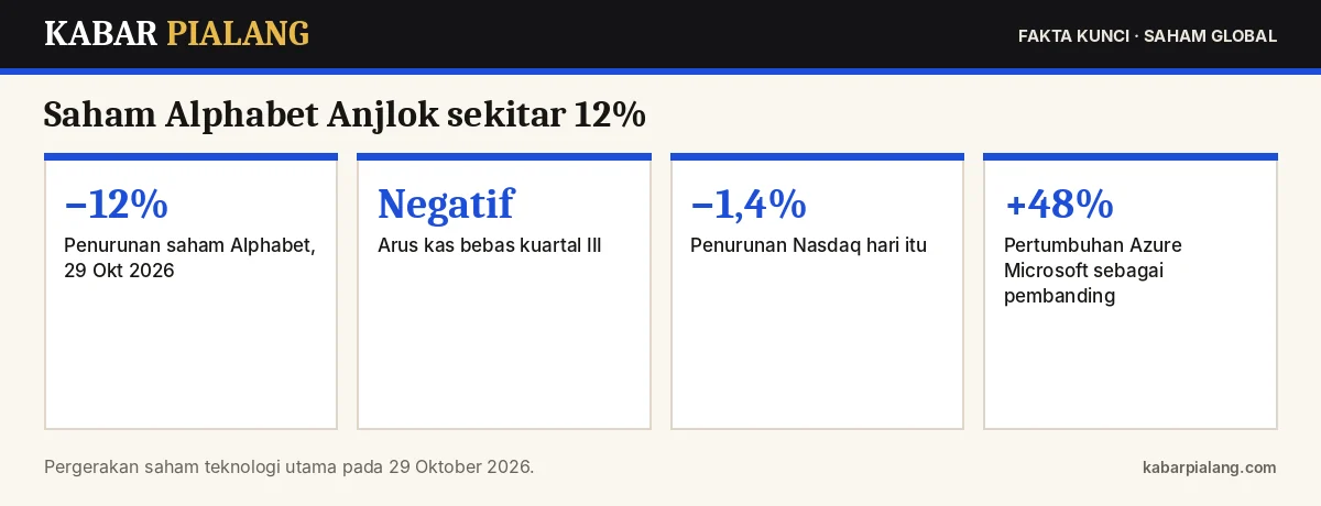 Fakta kunci: Saham Alphabet Anjlok sekitar 12%: Pendapatan Meleset, Arus Kas Bebas Negatif, dan Belanja AI
