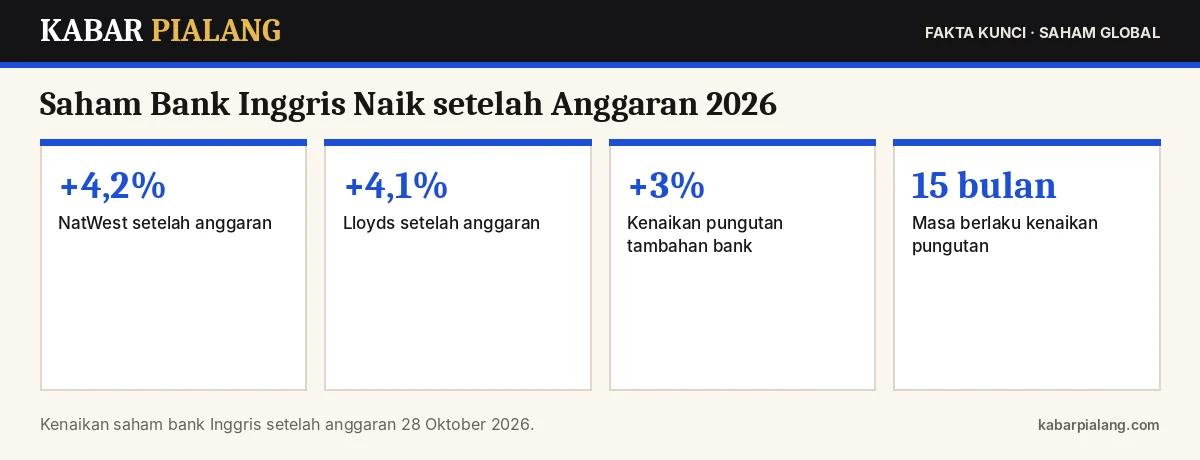Fakta kunci: Saham Bank Inggris Naik setelah Anggaran 2026: NatWest 4,2% dan Lloyds 4,1% meski Pajak Bank Naik