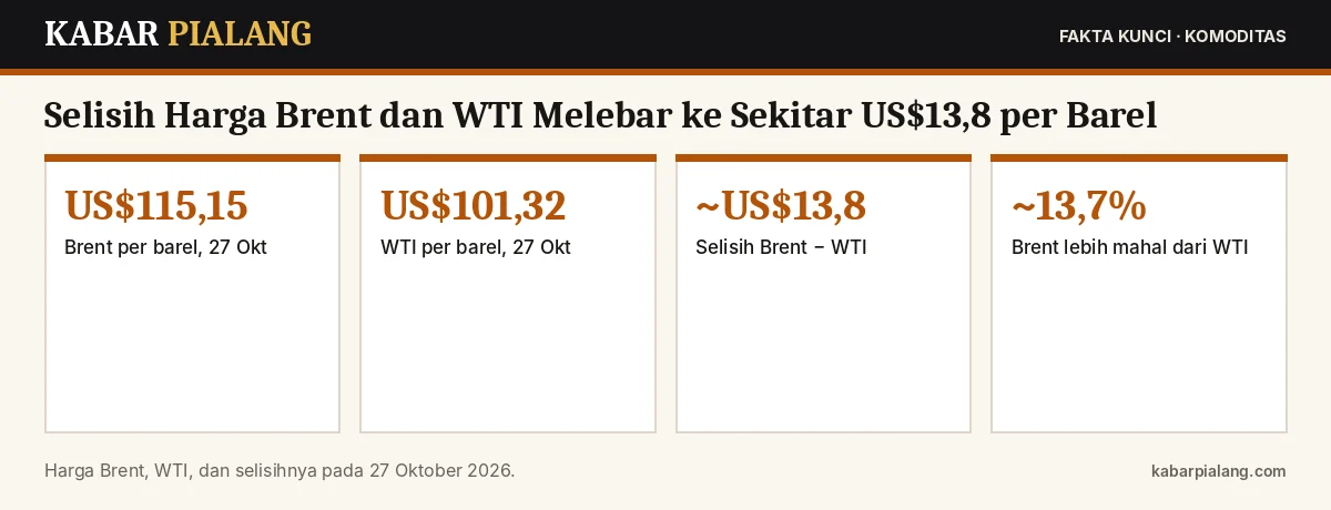 Fakta kunci: Selisih Harga Brent dan WTI Melebar ke Sekitar US$13,8 per Barel: Mengapa Minyak Timur Tengah Lebih Mahal dari Minyak AS