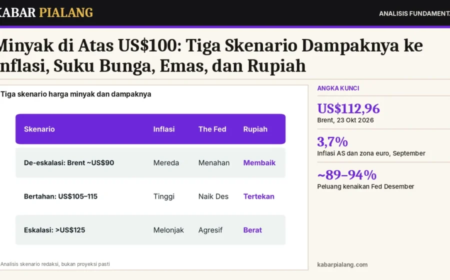 Minyak di Atas US$100: Tiga Skenario Dampaknya ke Inflasi, Suku Bunga, Emas, dan Rupiah