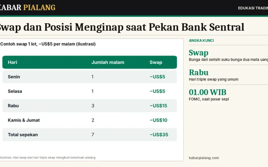 Swap dan Posisi Menginap saat Pekan Bank Sentral: Cara Menghitung Biaya Rollover, Triple Swap, dan Risiko Gap Malam Hari
