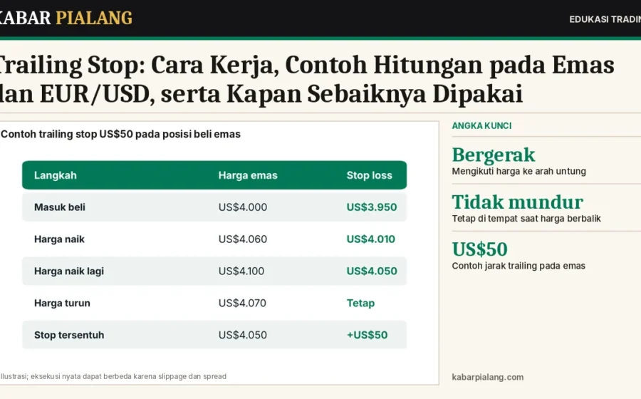 Trailing Stop: Cara Kerja, Contoh Hitungan pada Emas dan EUR/USD, serta Kapan Sebaiknya Dipakai